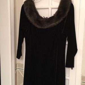 Black velvet dress with fur trim size 18